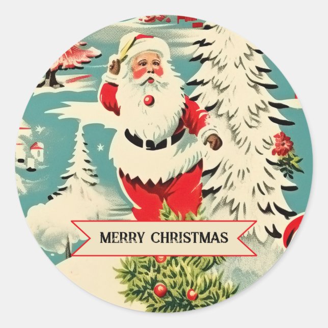 Retro Santa Wonderland Classic Round Sticker (Front)