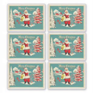 Retro Santa Wonderland Holiday Card Sticker