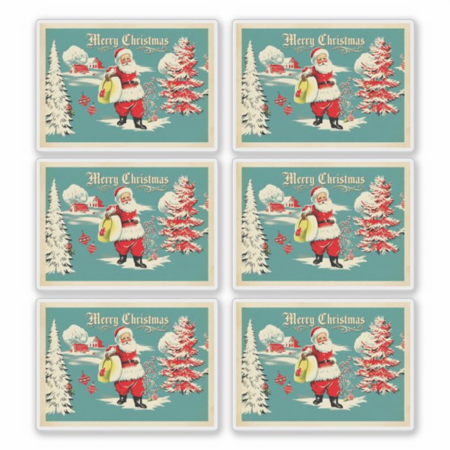 Retro Santa Wonderland Holiday Card Sticker (Front)