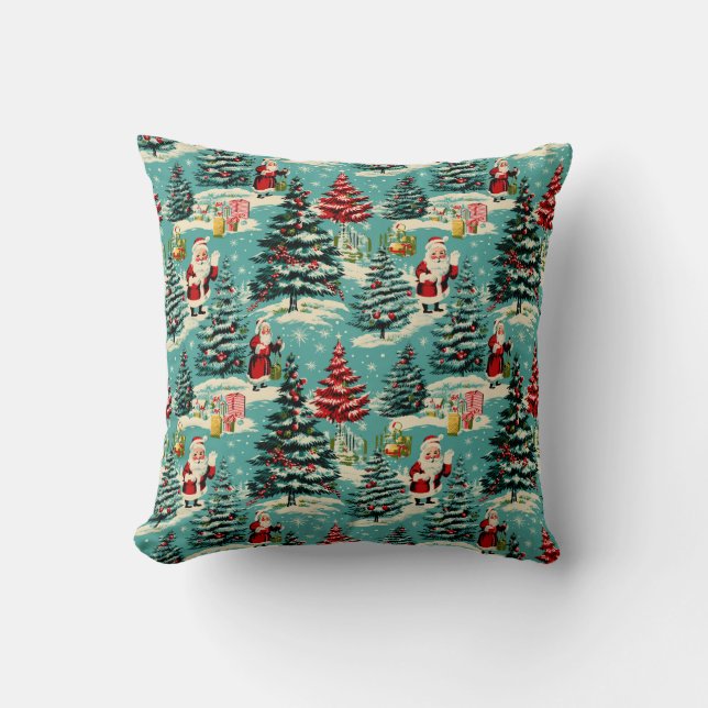 Retro Santa Wonderland Throw Pillow (Front)