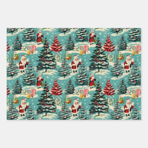 Retro Santa Wonderland Wrapping Paper Sheets