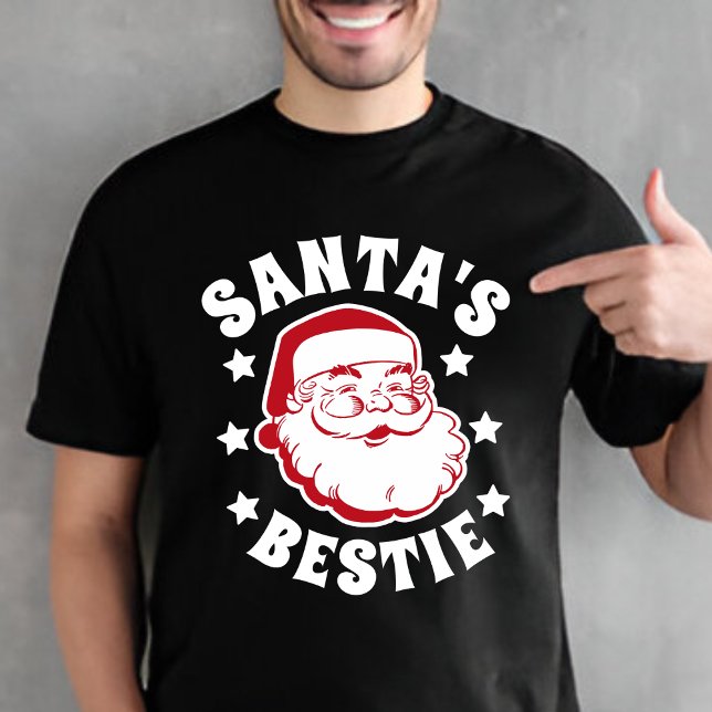 Retro Santa's Bestie Modern Black Men's Christmas T-Shirt (Creator Uploaded)