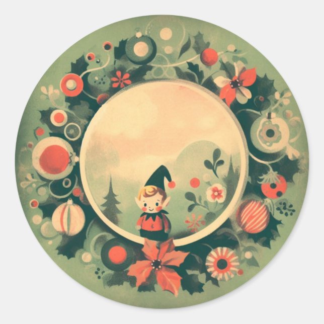 Retro Santa's Elf Vintage Christmas Classic Round Sticker (Front)