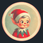 Retro Santa's Elf Vintage Christmas Classic Round Sticker<br><div class="desc">This sticker features a cute little retro looking holiday elf in a Christmasy circular border The sticker is in green, cream and red and is very adorable indeed. This will be a nice vintage addition to a Christmas card, Christmas present or anything else you might put a holiday sticker on....</div>