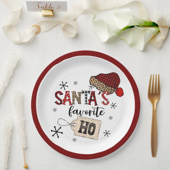 Retro Santa's Favorite Ho! Christmas  Paper Plates (Wedding)