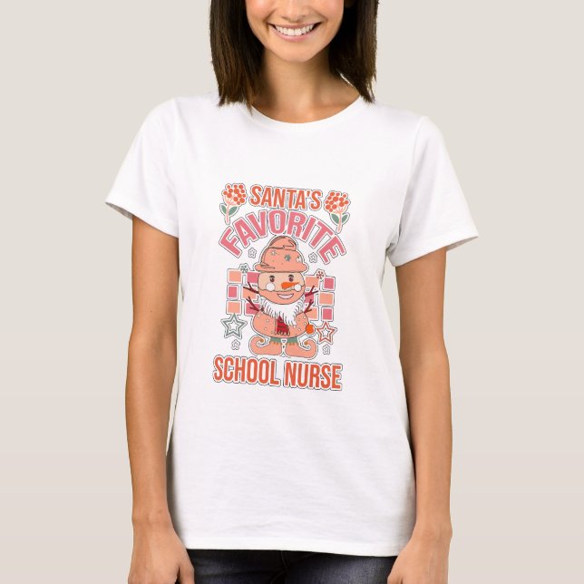 Retro Santa's Favorite School Nurse T-Shirt (Front)