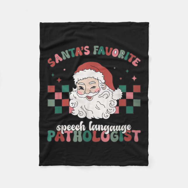 Retro Santa's Favorite Speech Language Christmas S Fleece Blanket (Front)