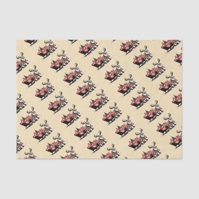 Retro Santa's Sleigh Christmas Tissue Paper (Front)