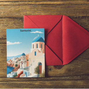 Retro Santorini Greece Mediterranean Blue & White Postcard
