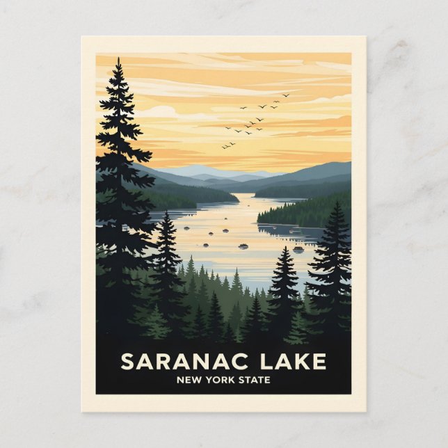 Retro Saranac Lake | New York Travel Postcard (Front)