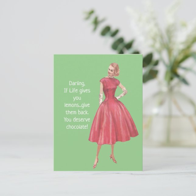 Retro Sarcastic Woman- If Life Gives You Lemons Postcard (Standing Front)