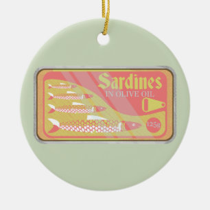 Retro Sardines Poster Ceramic Ornament