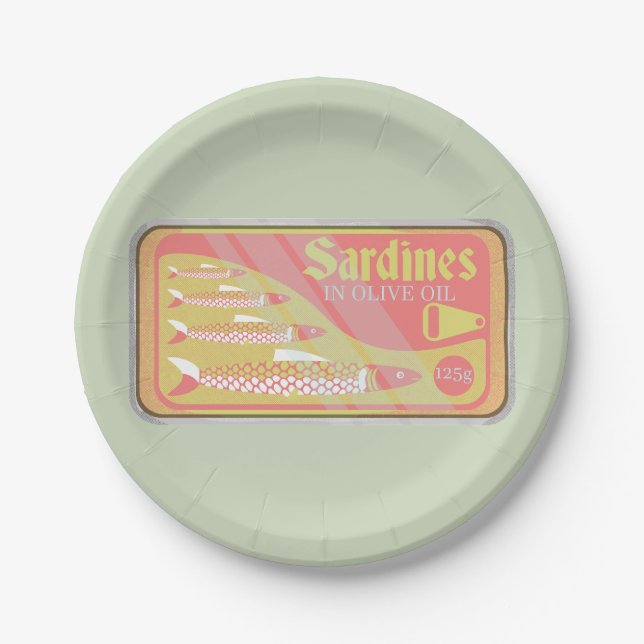 Retro Sardines Poster Paper Plates (Front)