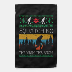 Retro Sasquatch Bigfoot Ugly Christmas Sweater Garden Flag