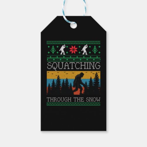 Retro Sasquatch Bigfoot Ugly Christmas Sweater Gift Tags