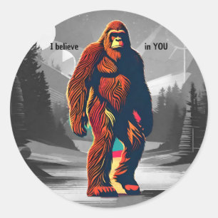 Retro Sasquatch Mysterious Future Bigfoot Classic Round Sticker