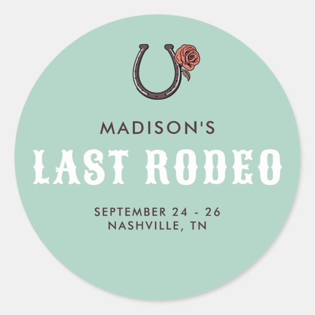 Retro Sassy Last Rodeo Horseshoe Rose Bachelorette Classic Round Sticker (Front)