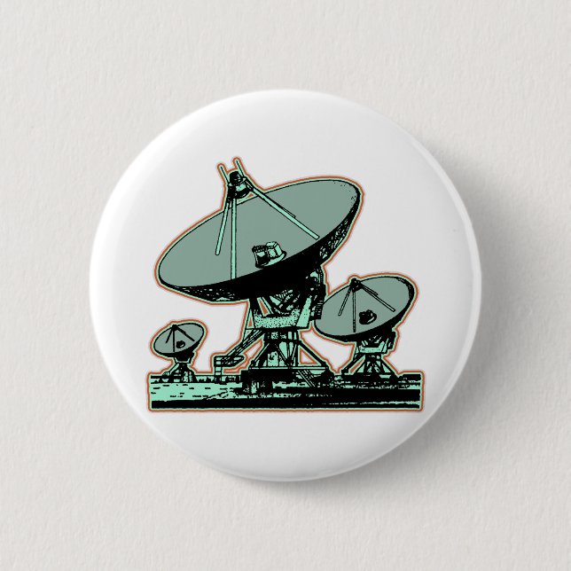 Retro Satellite Dish Graphic Pinback Button (Front)