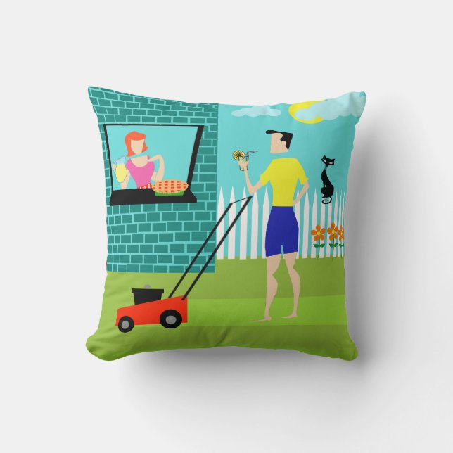 Retro Saturday Morning Throw Pillow (Front)