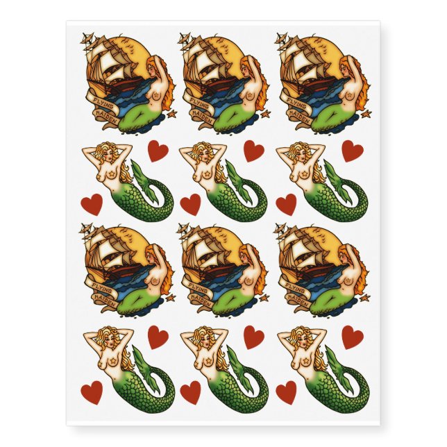 Retro Saucy Mermaids Temporary Tattoos (Front)