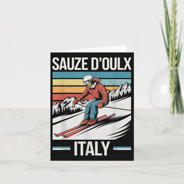 Retro Sauze Doulx Italy Ski Resort, Alpine Skiing  Card (Front)