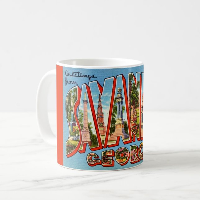 Retro Savannah Georgia Postcard Coffee Mug (Front Left)
