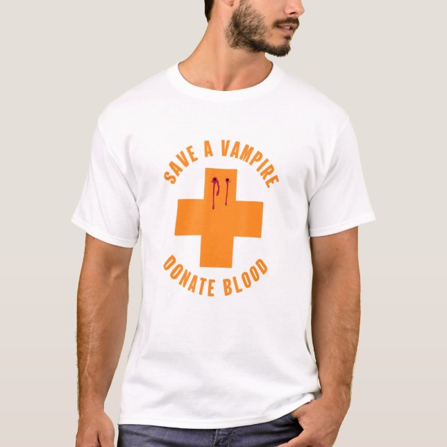 Retro Save A Vampire Donate Blood Halloween Sarcas T-Shirt (Front)
