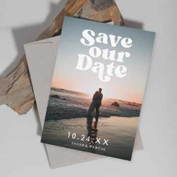 Retro Save Our Date Photo Save The Date Holiday Card by beckynimoy at Zazzle