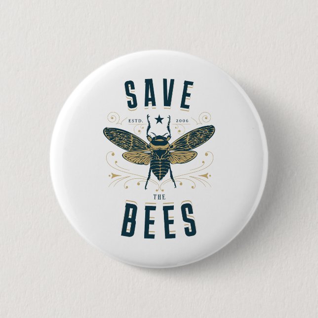 Retro Save The Bees Apiary Shirt Bee Beekeeper Ear Button (Front)