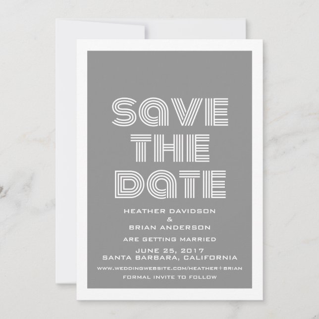 Retro Save the Date Invite, Gray Invitation (Front)