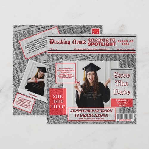 Retro Save The Date Magazine Newspaper Graduation Announcement