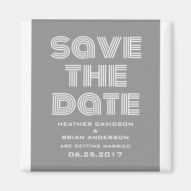 Retro Save the Date Magnet, Gray Magnet (Front)
