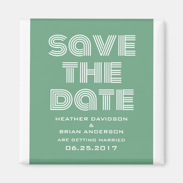 Retro Save the Date Magnet, Green Magnet (Front)
