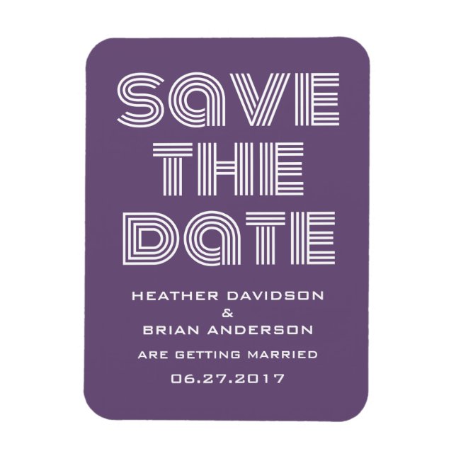 Retro Save the Date Magnet, Purple Magnet (Vertical)