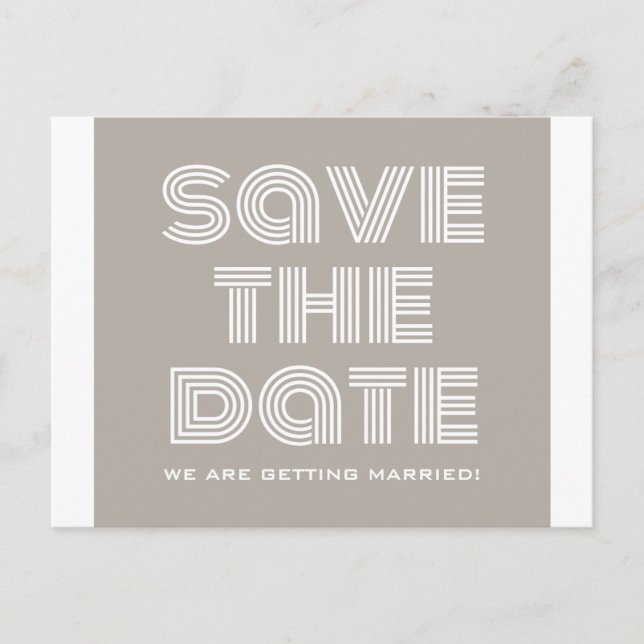 Retro Save the Date Postcard, Beige Announcement Postcard (Front)