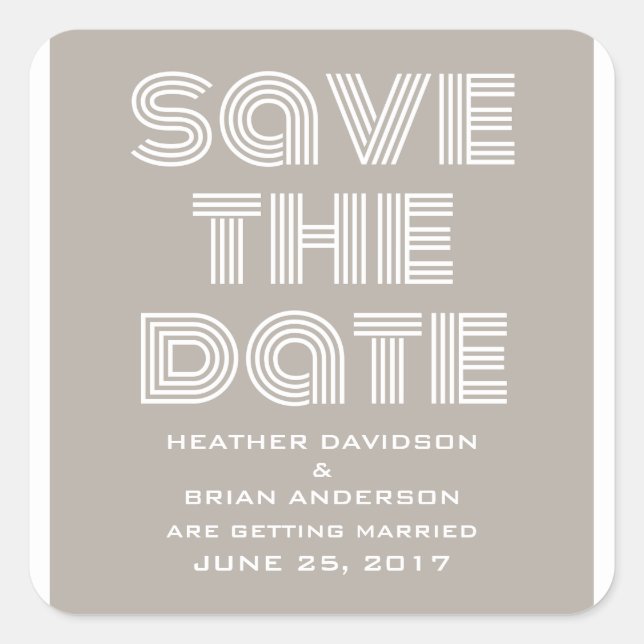 Retro Save the Date Stickers, Beige Square Sticker (Front)