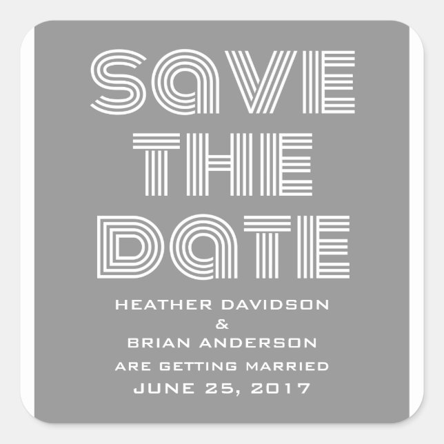 Retro Save the Date Stickers, Gray Square Sticker (Front)