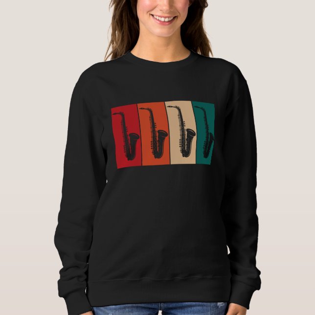 Retro Saxophone Sheet Music Alto Saxophone Reed Sweatshirt (Front)