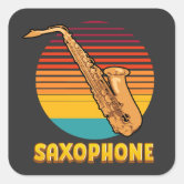 AB Saxophone and Trumpet Dancing Cartoon Classic Round Sticker, Zazzle