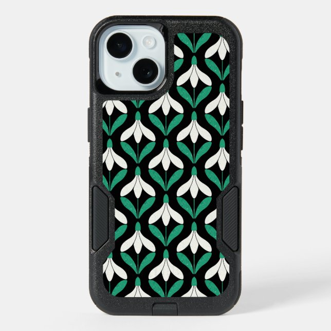 Retro Scandi Mid Century Modern Snowdrop pattern iPhone 15 Case (Back)
