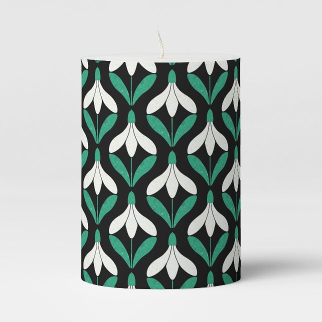 Retro Scandi Mid Century Modern Snowdrop pattern Pillar Candle (Front)