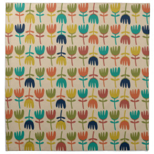 Retro Scandi Tulips Midcentury Floral Pattern Cloth Napkin