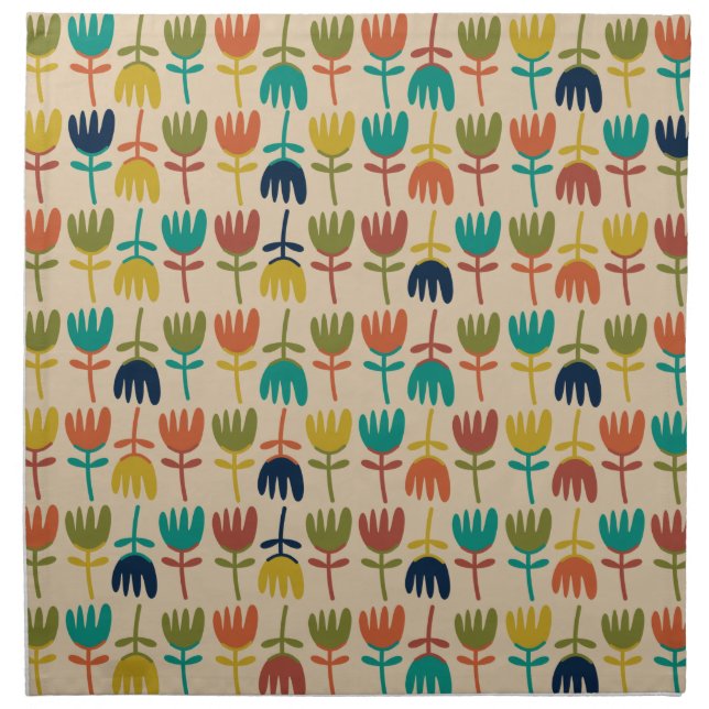 Retro Scandi Tulips Midcentury Floral Pattern Cloth Napkin (Front)