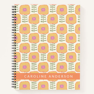 Retro Scandi Yellow Flower Pattern Personalized Notebook