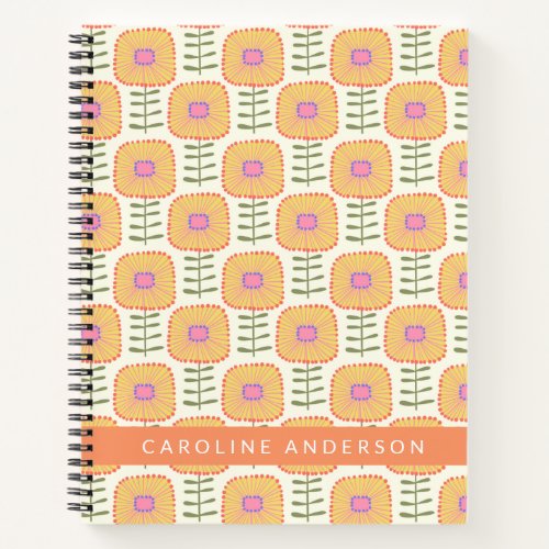 Retro Scandi Yellow Flower Pattern Personalized  Notebook