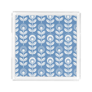 Retro Scandinavian Blue Pattern Acrylic Tray