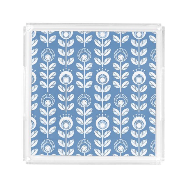Retro Scandinavian Blue Pattern Acrylic Tray (Front)