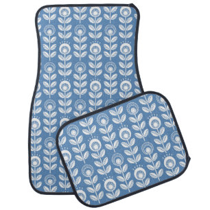 Retro Scandinavian Blue Pattern Car Floor Mat