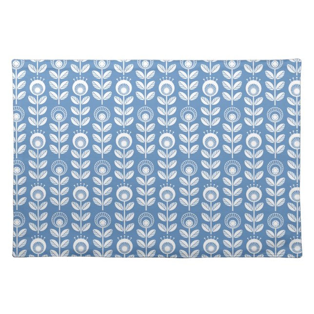 Retro Scandinavian Blue Pattern Cloth Placemat (Front)