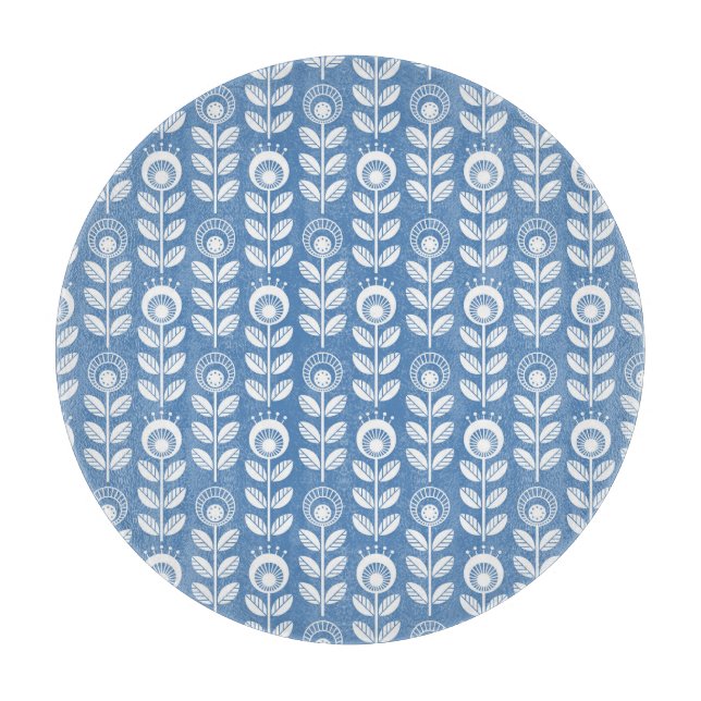 Retro Scandinavian Blue Pattern Cutting Board (Front)